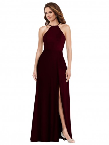 Sleeveless Burgundy Gold Spaghetti Straps Low Back Soft Chiffon A-Line Semi Formal Evening Dress / Bridesmaid Dress Newcastle