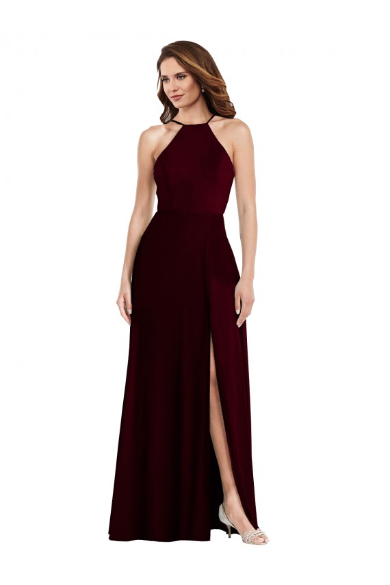 Sleeveless Burgundy Gold Spaghetti Straps Low Back Soft Chiffon A-Line Semi Formal Evening Dress / Bridesmaid Dress Newcastle