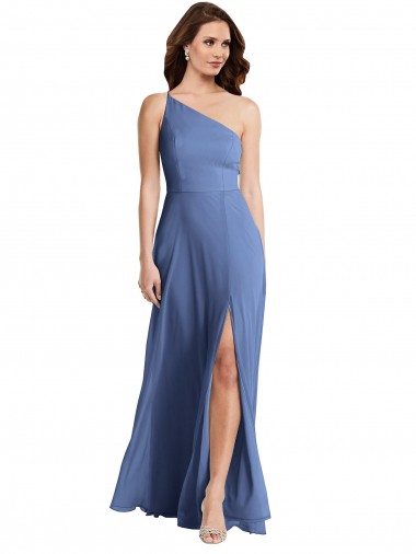 Sleeveless Windsor Blue One Shoulder Soft Chiffon A-Line Formal Evening Gown / Bridesmaid Dress Newcastle