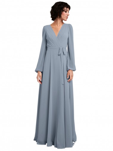 Long Sleeves V-Neck Soft Chiffon A-Line Bridesmaid Dress / Formal Dress Newcastle