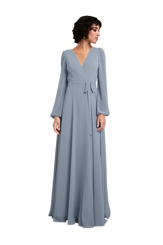 Long Sleeves V-Neck Soft Chiffon A-Line Bridesmaid Dress / Formal Dress Newcastle