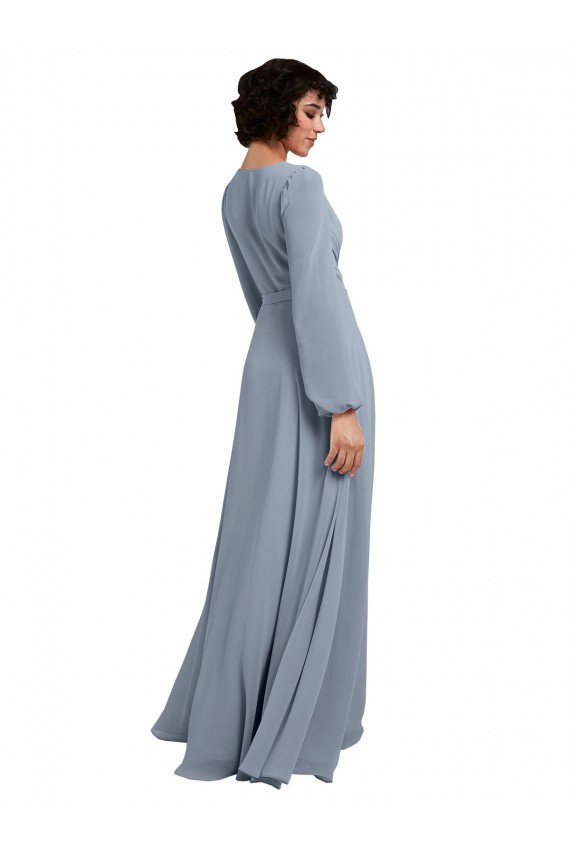 Long Sleeves V-Neck Soft Chiffon A-Line Bridesmaid Dress / Formal Dress Newcastle
