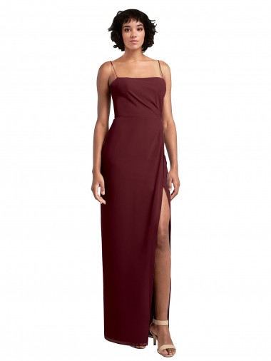 Sleeveless Burgundy Gold Spaghetti Straps Open Back Soft Chiffon A-Line Evening Dress / Bridesmaid Dress Newcastle