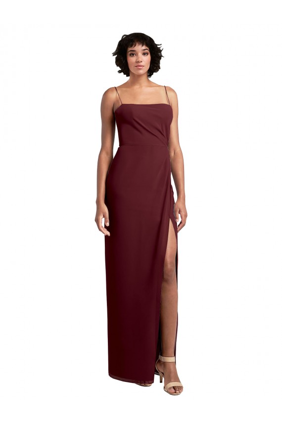 Sleeveless Burgundy Gold Spaghetti Straps Open Back Soft Chiffon A-Line Evening Dress / Bridesmaid Dress Newcastle