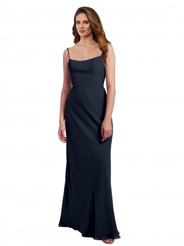 Sleeveless Dark Navy Spaghetti Straps Open Back Soft Chiffon A-Line Evening Dress / Bridesmaid Dress Newcastle