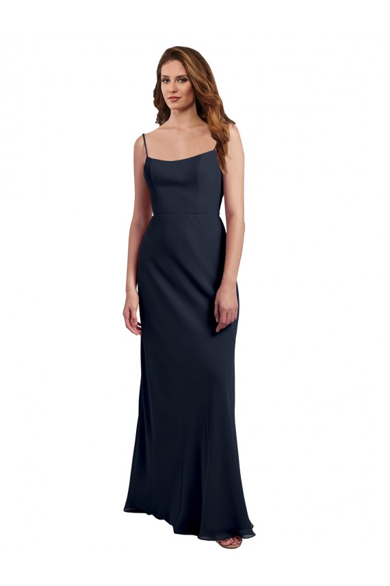 Sleeveless Dark Navy Spaghetti Straps Open Back Soft Chiffon A-Line Evening Dress / Bridesmaid Dress Newcastle