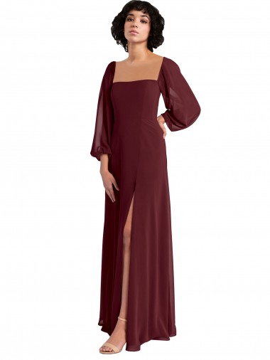 Long Sleeves Square Neck Chiffon A-Line Bridesmaid Dress / Evening Dress Newcastle