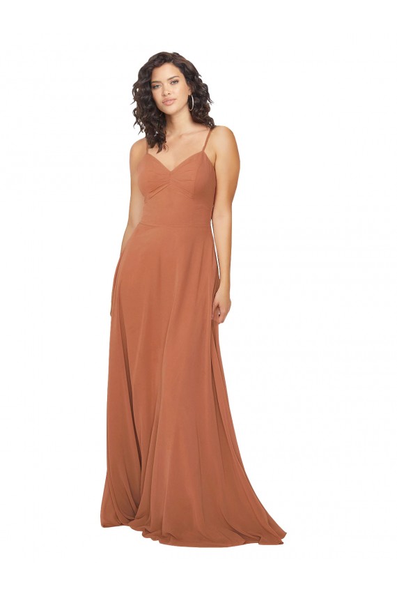 Sleeveless Rosewood V-Neck Keyhole Back Soft Chiffon A-Line Bridesmaid Dress Newcastle