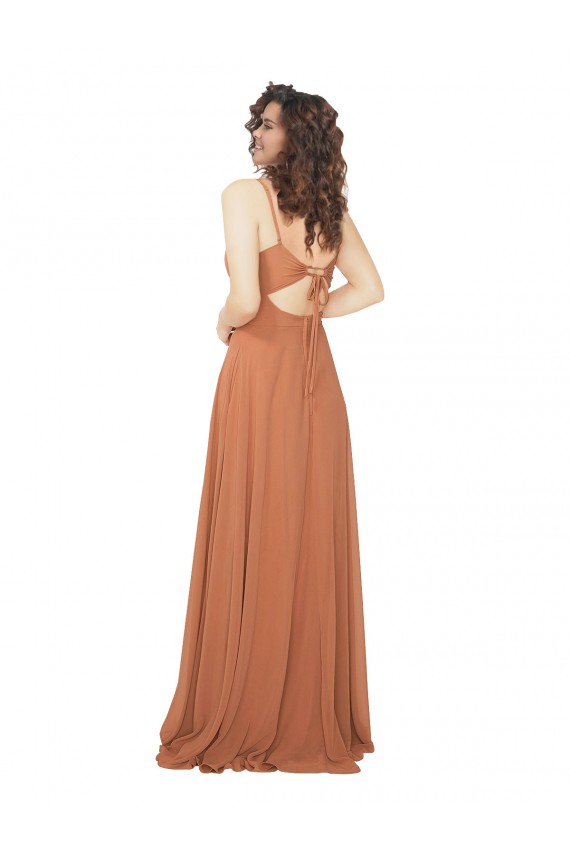 Sleeveless Rosewood V-Neck Keyhole Back Soft Chiffon A-Line Bridesmaid Dress Newcastle