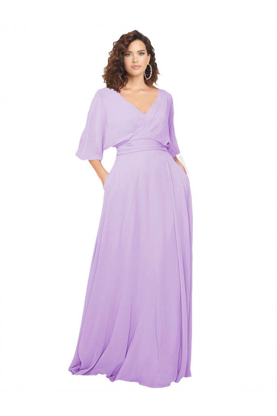 Half Sleeves V-Neck Low Back Lxue Chiffon A-Line Bridesmaid Dress Newcastle