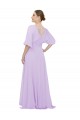 Half Sleeves V-Neck Low Back Lxue Chiffon A-Line Bridesmaid Dress Newcastle