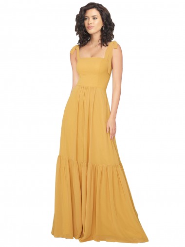 Sleeveless Saffron Square Neck Soft Chiffon A-Line Bridesmaid Dress Newcastle