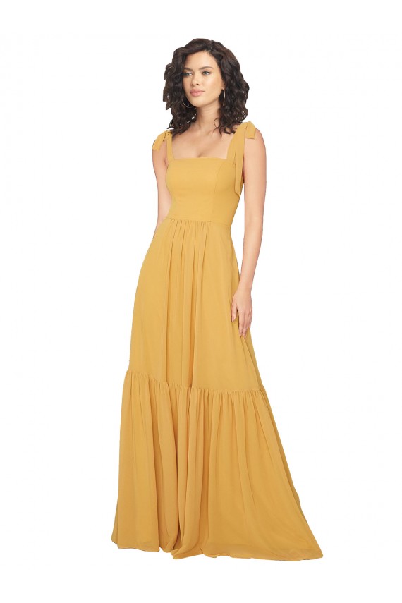 Sleeveless Saffron Square Neck Soft Chiffon A-Line Bridesmaid Dress Newcastle