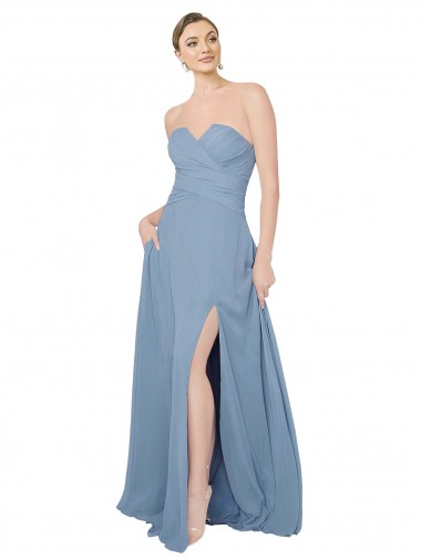 Sleeveless Dusty Blue Sweetheart Low Back Chiffon A-Line Bridesmaid Dress / Evening Dress Newcastle