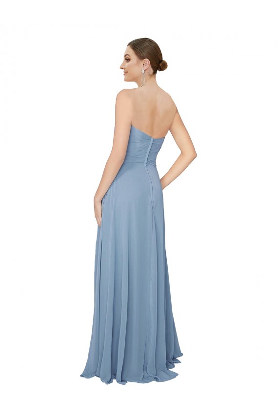Sleeveless Dusty Blue Sweetheart Low Back Chiffon A-Line Bridesmaid Dress / Evening Dress Newcastle