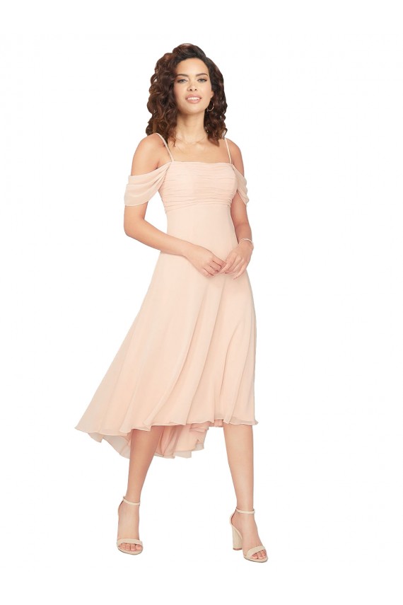 Cold Shoulder Square Neck Low Back Soft Chiffon A-Line High Low Bridesmaid Dress Newcastle
