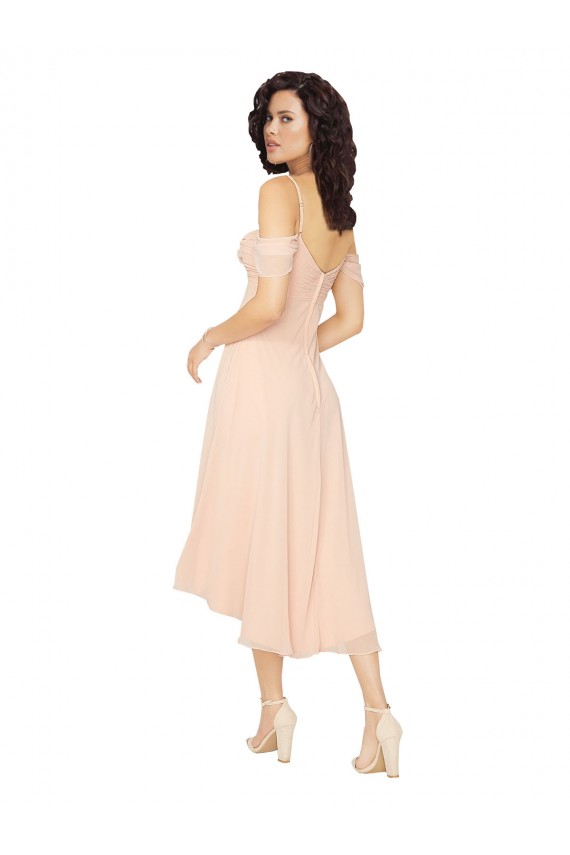 Cold Shoulder Square Neck Low Back Soft Chiffon A-Line High Low Bridesmaid Dress Newcastle