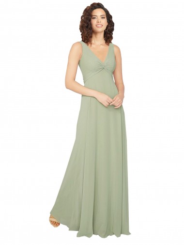 Sleeveless Sage V-Neck V-Back Chiffon A-Line Bridesmaid Dress / Evening Dress Newcastle