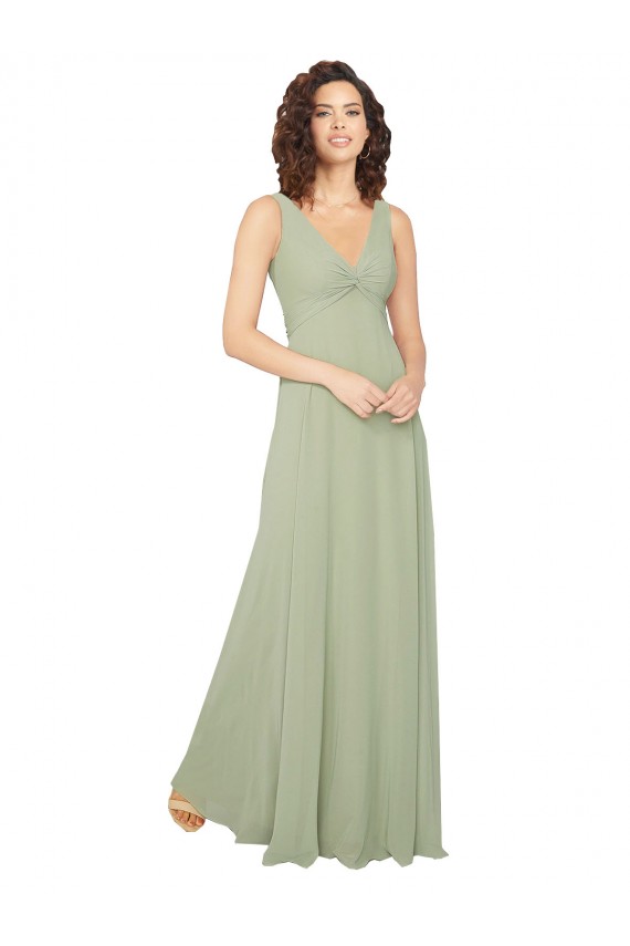 Sleeveless Sage V-Neck V-Back Chiffon A-Line Bridesmaid Dress / Evening Dress Newcastle