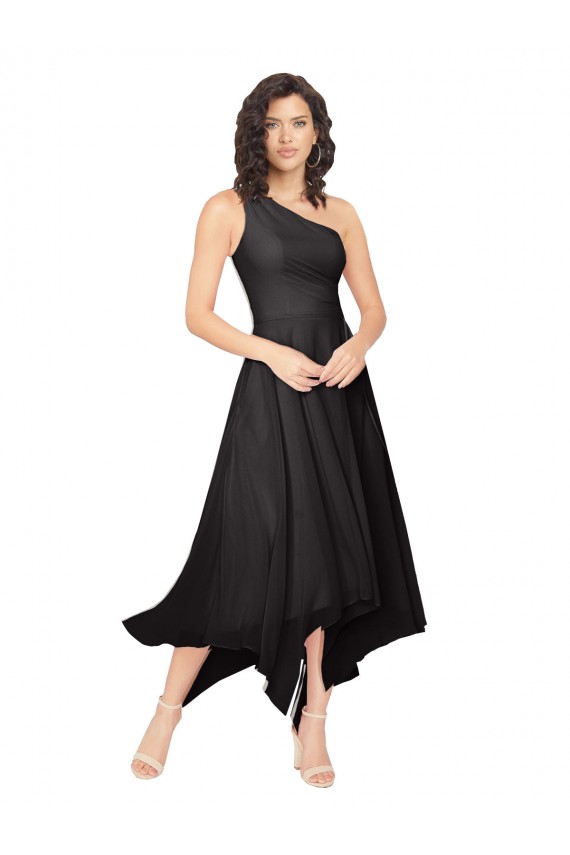 Sleeveless Black One Shoulder Soft Chiffon A-Line High Low Bridesmaid Dress Newcastle