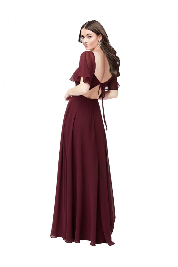 Short Flutter Sleeves Sweetheart Keyhole Back Soft Chiffon A-Line Formal Dress / Bridesmaid Dress Newcastle