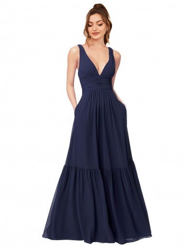 Sleeveless V-Neck V-Back Chiffon A-Line Evening Gowns / Bridesmaid Dress Newcastle