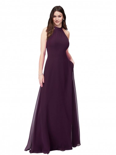 Sleeveless Grape Halter Neck Keyhole Back Soft Chiffon A-Line Bridesmaid Dress Newcastle