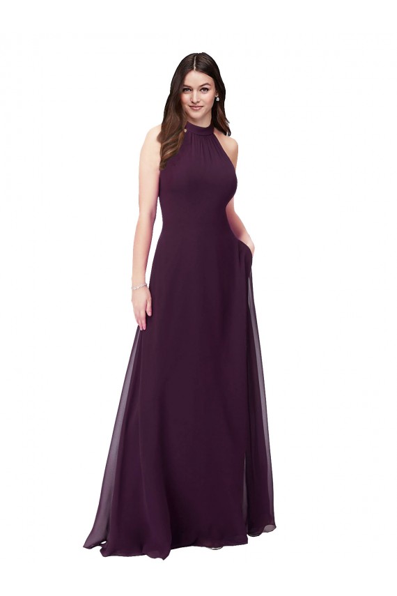 Sleeveless Grape Halter Neck Keyhole Back Soft Chiffon A-Line Bridesmaid Dress Newcastle