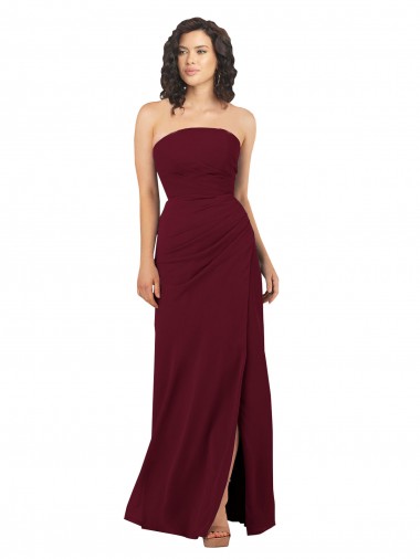 Sleeveless Burgundy Strapless Soft Chiffon Sheath Bridesmaid Dress Newcastle