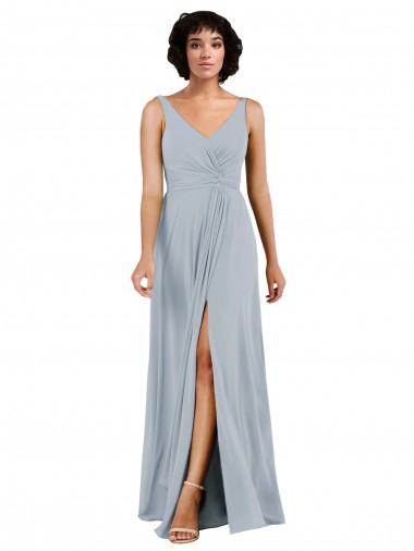 Sleeveless V-Neck Low Back Soft Chiffon Column Bridesmaid Dress Newcastle