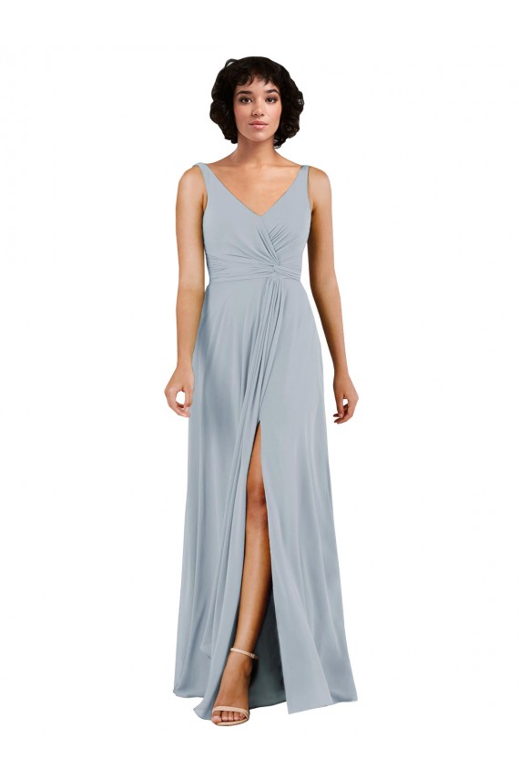 Sleeveless V-Neck Low Back Soft Chiffon Column Bridesmaid Dress Newcastle