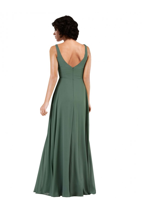 Sleeveless V-Neck Low Back Soft Chiffon Column Bridesmaid Dress Newcastle
