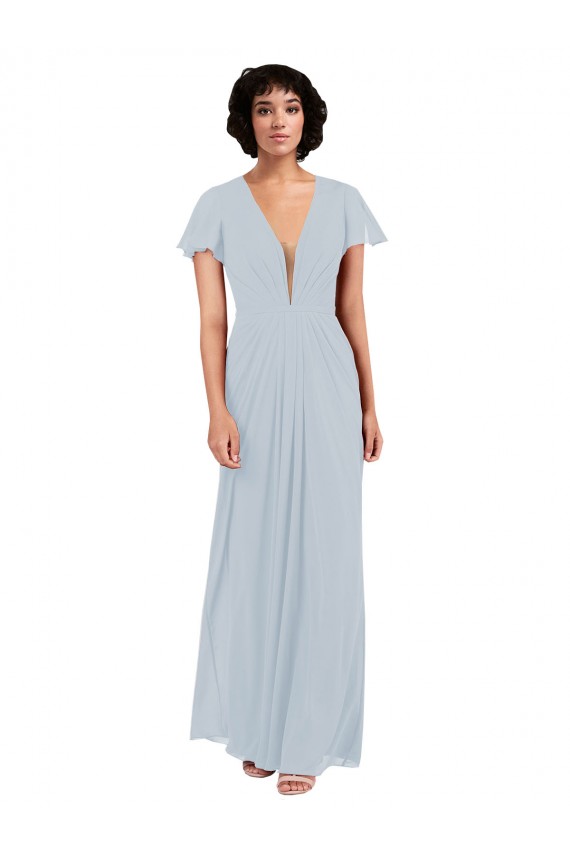 Cap Sleeves V-Neck Soft Chiffon A-Line Bridesmaid Dress / Formal Dress Newcastle