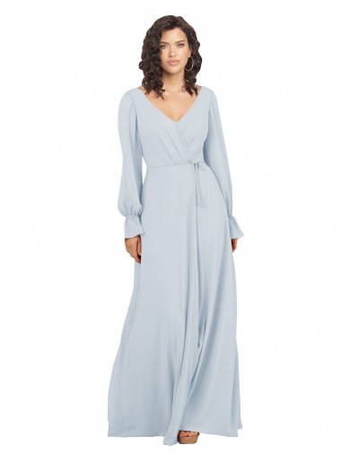 Long Sleeves V-Neck Soft Chiffon A-Line Formal Dress / Bridesmaid Dress Newcastle