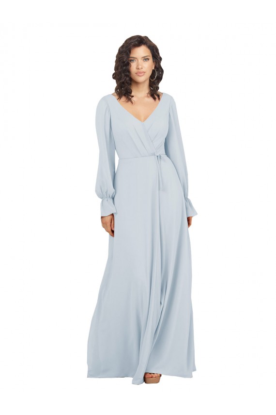 Long Sleeves V-Neck Soft Chiffon A-Line Formal Dress / Bridesmaid Dress Newcastle