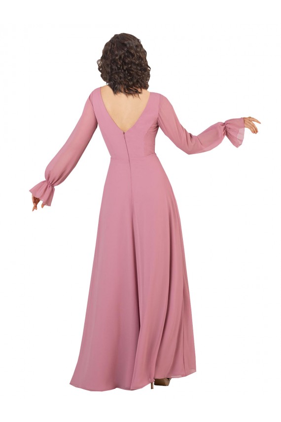 Long Sleeves V-Neck Soft Chiffon A-Line Formal Dress / Bridesmaid Dress Newcastle