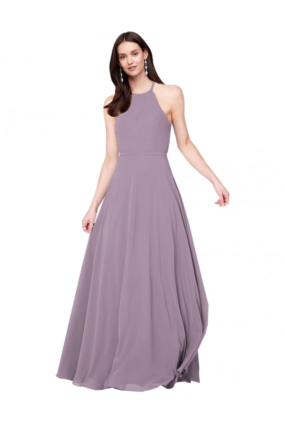 Sleeveless Dark Lavender Halter Neck Keyhole Back Chiffon A-Line Bridesmaid Dress / Evening Dress Newcastle