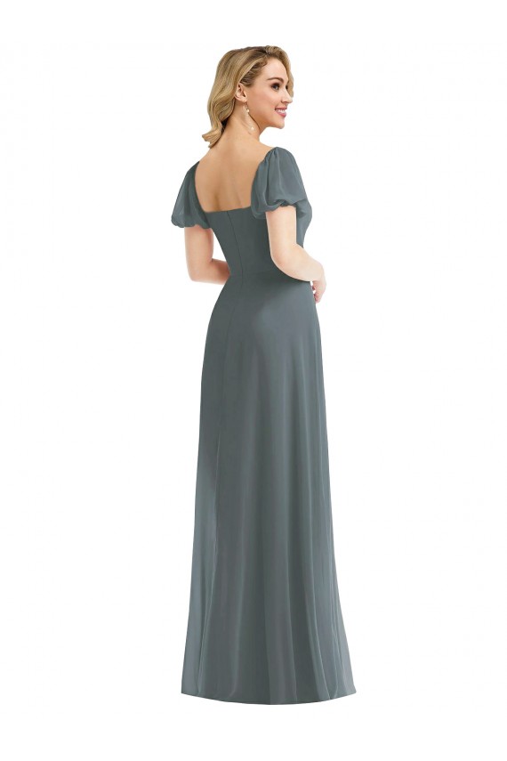 Puff Sleeves Square Neck Soft Chiffon A-Line Semi Formal Evening Dress / Bridesmaid Dress Newcastle