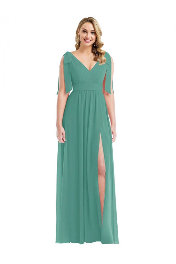 Sleeveless Icelandic Silver V-Neck V-Back Soft Chiffon A-Line Semi Formal Evening Dress / Bridesmaid Dress Newcastle
