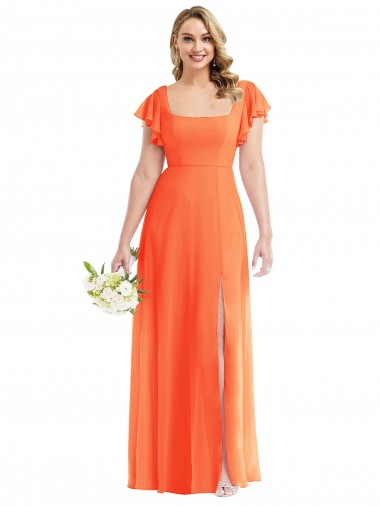 Flutter Sleeves Square Neck Open Back Soft Chiffon A-Line Semi Formal Evening Dress / Bridesmaid Dress Newcastle