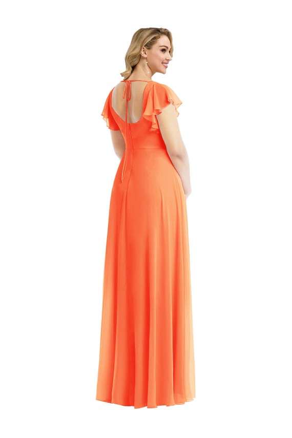 Flutter Sleeves Square Neck Open Back Soft Chiffon A-Line Semi Formal Evening Dress / Bridesmaid Dress Newcastle