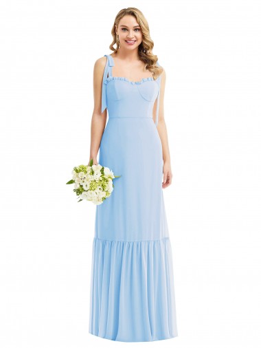 Sleeveless Light Sky Blue Spaghetti Straps Soft Chiffon A-Line Semi Formal Evening Dress / Bridesmaid Dress Newcastle
