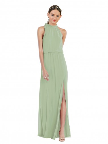 Sleeveless High Neck Soft Chiffon A-Line Semi Formal Evening Dress / Bridesmaid Dress Newcastle