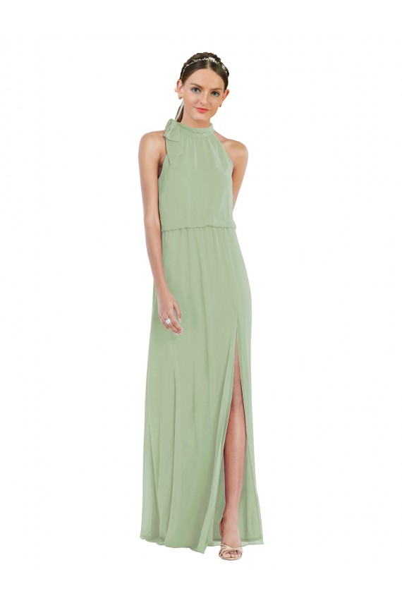 Sleeveless High Neck Soft Chiffon A-Line Semi Formal Evening Dress / Bridesmaid Dress Newcastle