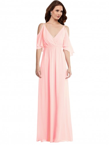 Cold Shoulder V-Neck V-Back Soft Chiffon A-Line Semi Formal Evening Dress / Bridesmaid Dress Newcastle