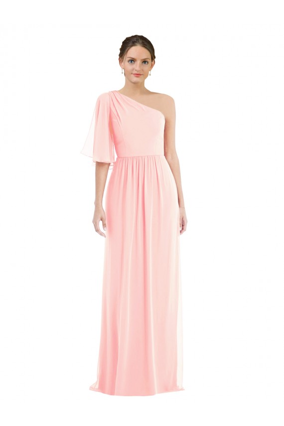Bell Sleeves One Shoulder Soft Chiffon A-Line Semi Formal Evening Dress / Bridesmaid Dress Newcastle