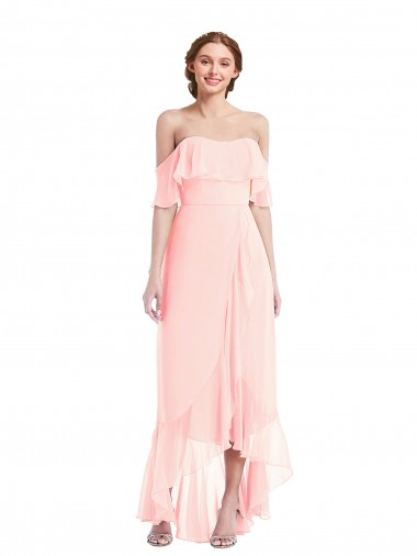 Sleeveless Pink Off the Shoulder Long Soft Chiffon A-Line Bridesmaid Dresses Newcastle