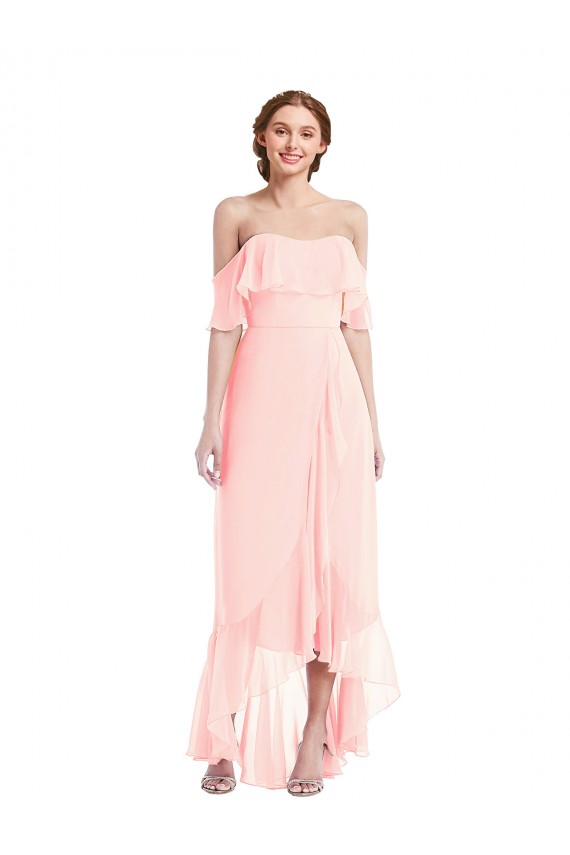 Sleeveless Pink Off the Shoulder Long Soft Chiffon A-Line Bridesmaid Dresses Newcastle
