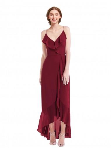 Sleeveless Spaghetti Straps Low Back Soft Chiffon A-Line High Low Evening Gown / Bridesmaid Dress Newcastle