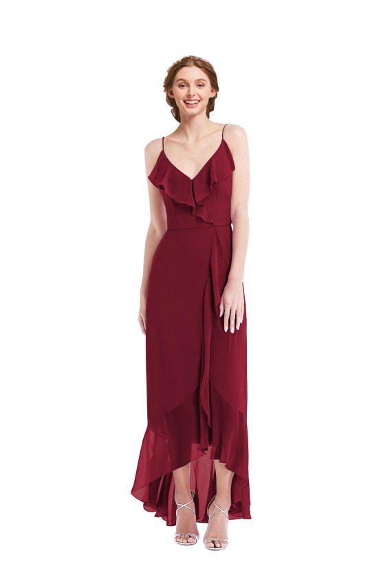 Sleeveless Spaghetti Straps Low Back Soft Chiffon A-Line High Low Evening Gown / Bridesmaid Dress Newcastle